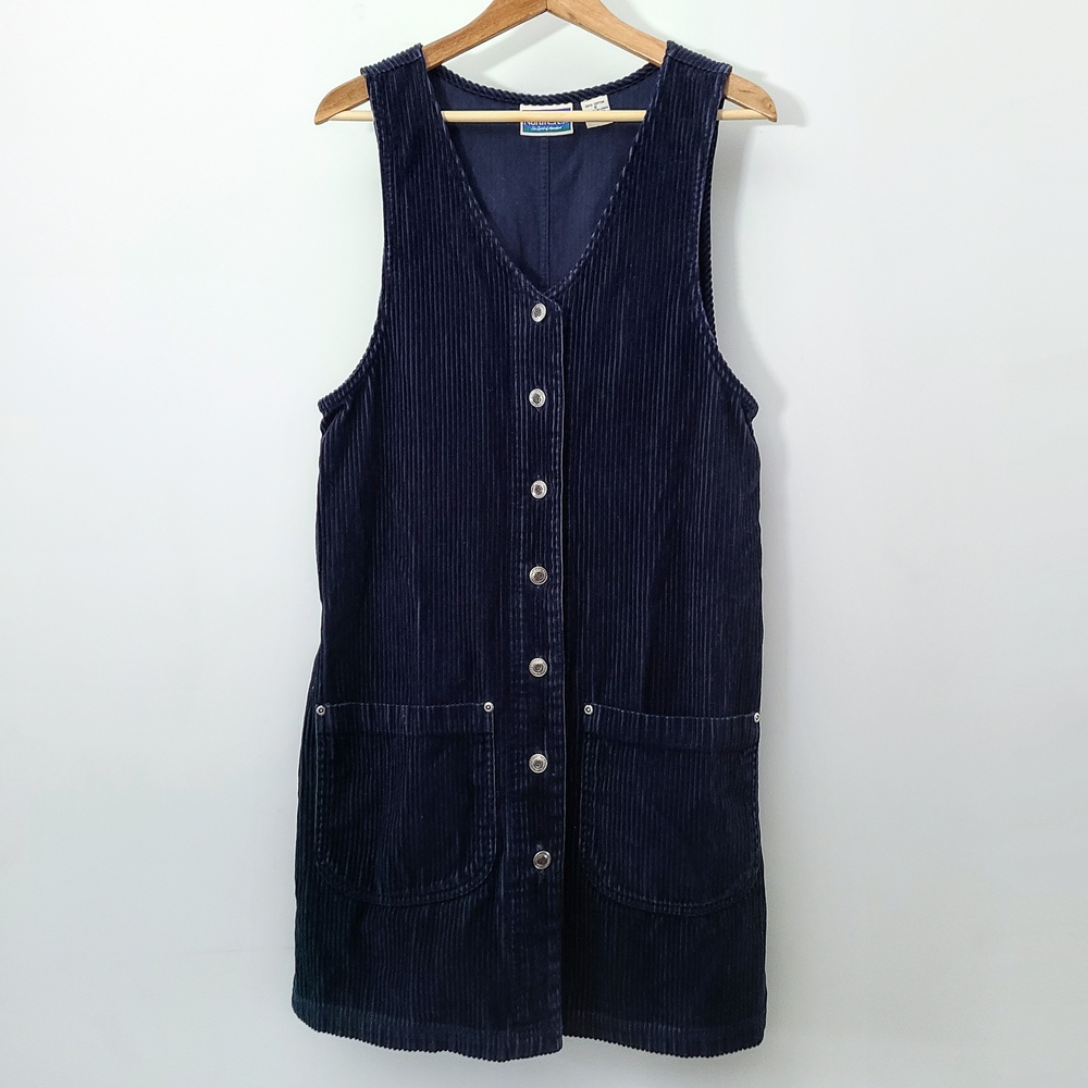 Navy Corduroy Button-Down Vest Dress